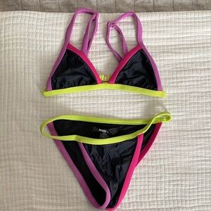 Beach Riot Black Bikini with Pink, purple and green Trim XS